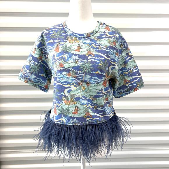 Le Superbe Hula House Party Top, Hawaii, Feather Trim, Sample, Women’s Size S - Picture 2 of 8